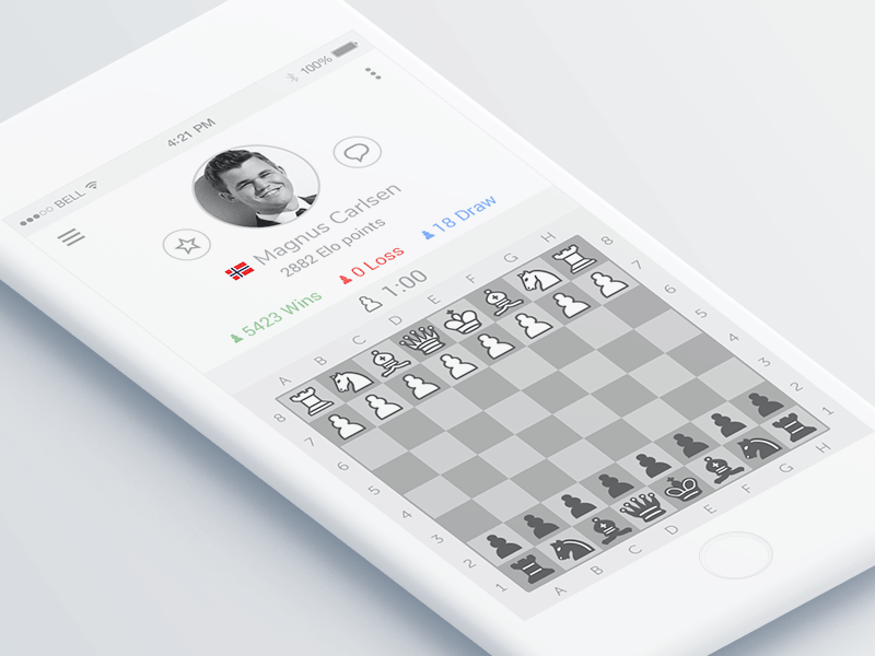 Chess App Concept board champion checkmate chess game game interaction magnus carlsen mobile pieces ui