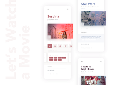 Let's Watch a Movie! - App UI app clean color concept design flat minimal minimal app minimalist design mobile movie movie booking movie info movies simple typography ui ui 100 ux white
