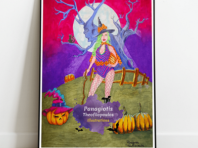 Halloween Witch: Original A3 size Artwork fantasy fantasy art halloween illustration pumpkins witch