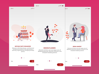 Wedding Planner - Onboarding Screens illustrator login mobile app onboarding flow onboarding illustration onboarding screen ui ui. ux ui