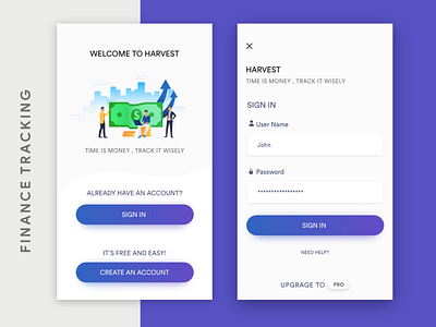 Finance Tracking Sign in Screens branding finance app money app onboarding flow sign in signup screen ui user flow ux