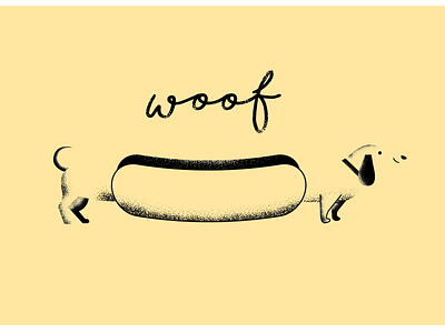 Sausage Dog black dog dots drawing hotdog illustration puppy sausage dog shading silhouette woof yellow