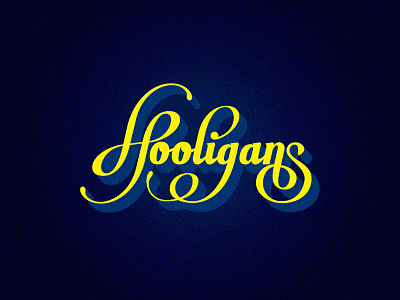 Hooligans FC blue calligraphy hooligans lettering logo soccer yellow