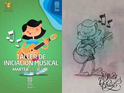 Taller de música color handmade illustration kid music sketch vector workshop
