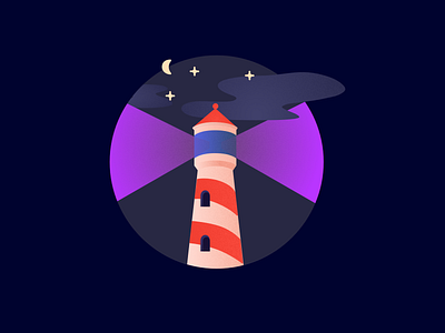 Lighthouse 2d 3d 3d art art circle cloudy dark gradient illustration light house lighthouse minimalistic modern moon night noise perspective purple simple stars