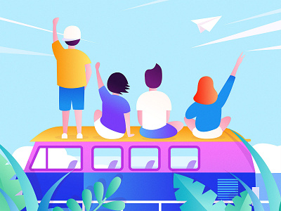 Junior high school students go to the sea tour graduation trip branding color design flat graduation trip illustration sea see students tour vector