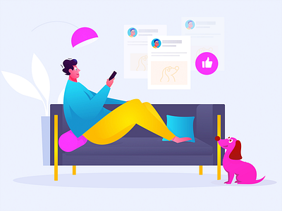 Brush The Circle Of Friends On The Sofa To View The Photos Sent analysis branding color design dog flat illustration sofa vector