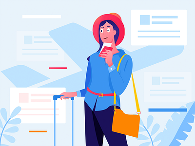 Leave A Blank And Think About Where To Travel White Collar Lady bitcoin color data analysis design flat illustration leave a blank travel vector