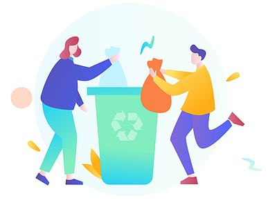 throwing trash together and making proper classification branding classification color design flat illustration vector