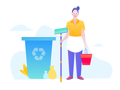 Cleaning girl carries garbage sorting branding carries cleaning design flat garbage sorting illustration vector