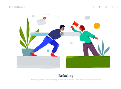 Refueling partners for catching up app branding color design flat illustration mobile ui vector web