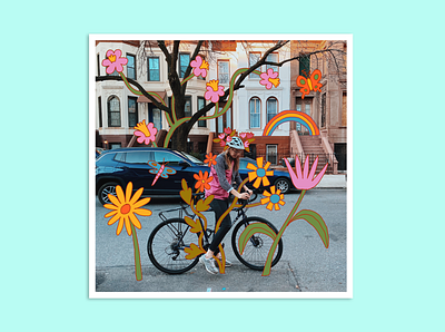 Spring Doodles art bicycle bike color design drawing floral florals flowers girl happy illustration illustrator joy leah schmidt leahschm leahschmidt line spring woman