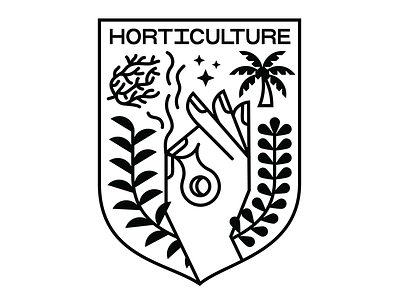 Horticulture Guild crest design hand horticulture illustration logo palm patch plants tree tumbleweed weed