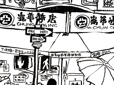 Chinatown china chinatown illustration ink market nyc shopping sign store storefront street