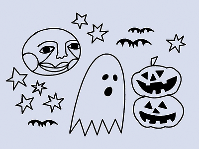 Spooky black ghost graphic hallowee illustration ink moon pumpkin spooky star stars