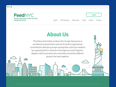 Feed NYC 1 bridge buildings city food hero illustration new york city nyc product design sky skyline spot illustration statue statue of liberty