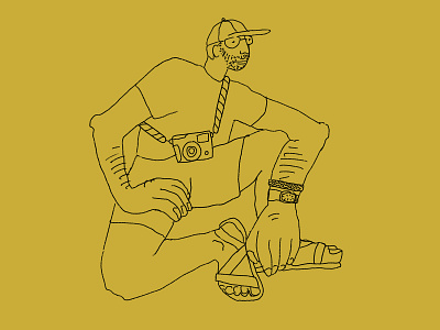 Gabe Sits on a Rock art boy camera drawing fashion guy hat illustration line man person