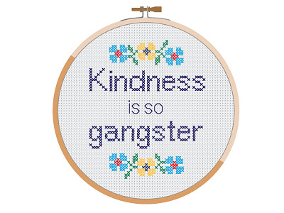 Kindness is so Gangster flowers illustration needlepoint