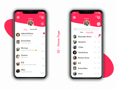 Chat App / Home Page Screens