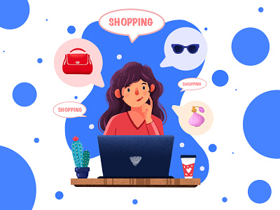 Online shopping art bag comfort zone comfortable design girl glasses home illustration laptop online online shopping parfume store