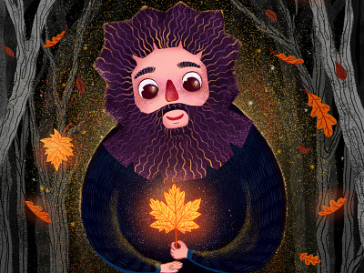 autumn shine autumn foliage forest illustration man night shine sweater