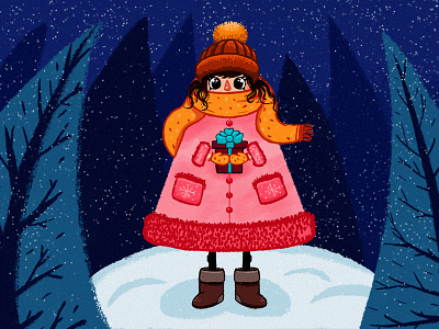 Winter background art card character art forest girl illustration magic night snow winter