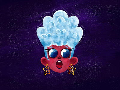Star girl art background art blue character concept character girl eyes girl hair illustration magic night space space art stars