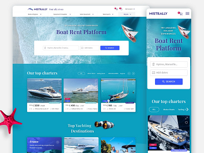 Boat rent platform - Mistrally blue boat card charter e commerce shop top yacht