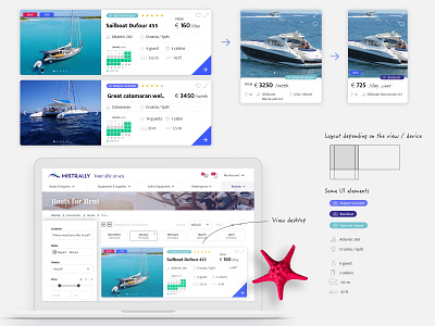 Cards with charters calendar card cards ui charter price ui ux whishlist yacht