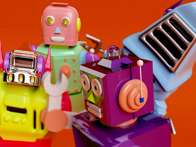 The First Selfie of the Mexican Robots. 3d 4d adobe cinema color composition ilustrator photoshop robot texture toy vray