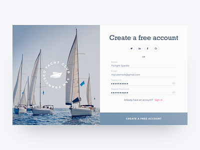 Daily UI Design Challenge #001 — Sign up adobe xd clean daily ui dailyui001 design desktop registration form sign up ui ux web yacht club