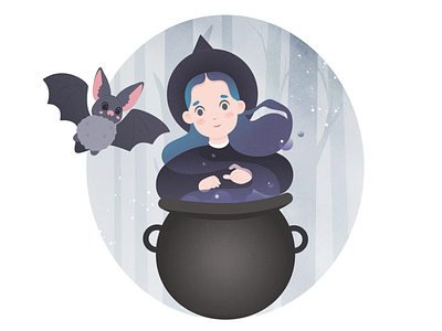 Witch girl with baby bat