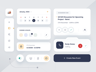 Calendar App Components 3d androind app calendar app call cards color components design flutter icons ios landing page minimal schedule tab bar ui ui design ux web