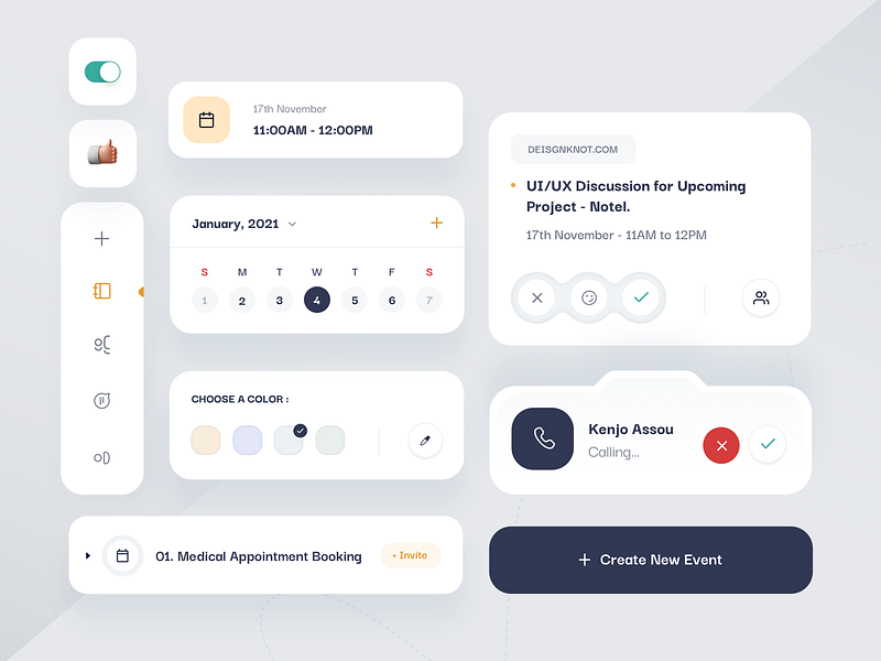 Calendar App Components by Praveen N on Dribbble