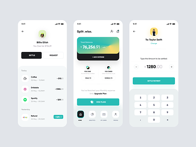 Splitwise App Concept animation app design apple application dashboard design gradient icons interaction ios landing page minimal payment splitwise tab bar transaction history trend ui ux