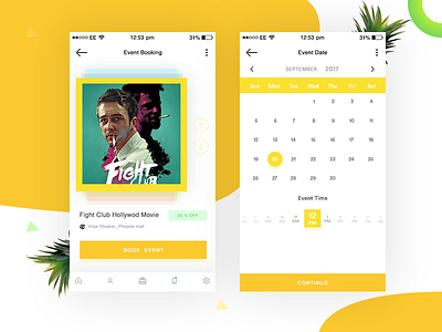 Event booking Concept app calender event ios mockup movie ui