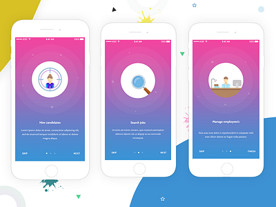 Job app onboarding screens app candidate dribbble invite hire invite job job list onboarding search ui ui kit