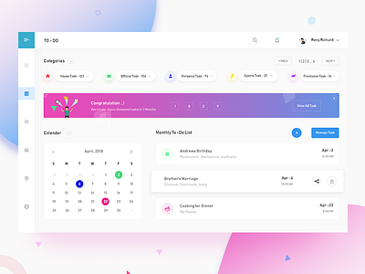 To Do Dashboard clean colors dashboard date desktop gradient minimal to do ui web