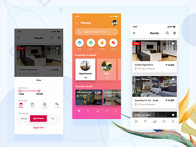 House rental app IphoneX app clean filter home house house rent ios iphonex minimal rent tenant ui
