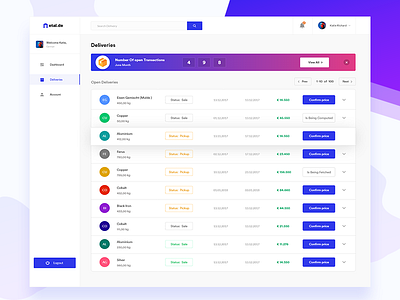 Deliveries list ( netal.de) dashboard color dashboard delivery design list metal popup project ui web webapp