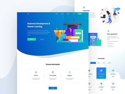 Course landing page colors course dashboard design e learning gradient icon illustration landing page minimal mockup new trend ui ux vector web