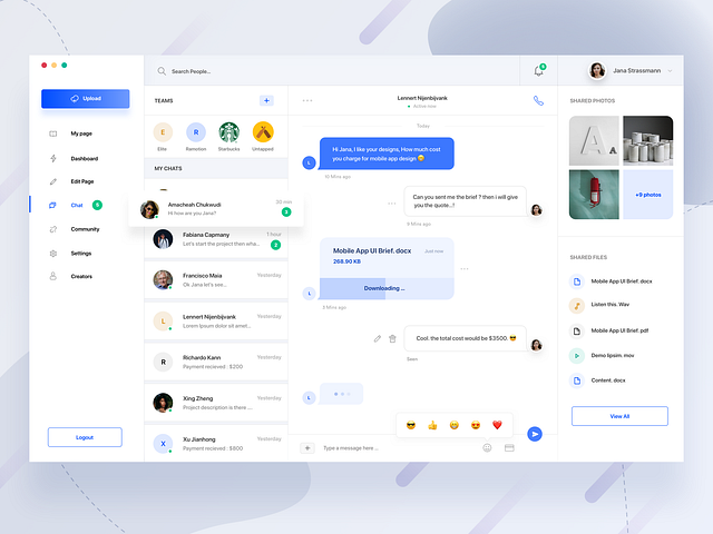 Designer Community Dashboard ( Chat ) by Praveen N on Dribbble