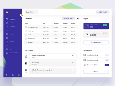 Time tracking web dashboard clean clean ui colors dashboard design download gradient interactive design landing page minimal mockup modern ui new screenshots time tracker to do list todo ui ux web