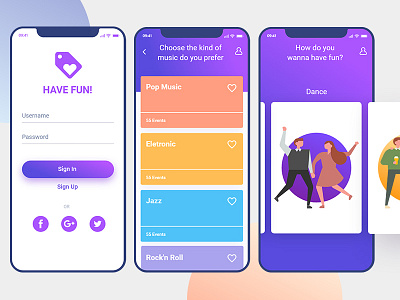 HAVE FUN! APP - An easy way to do something cool. app colors fun have interface material tickets ui ux