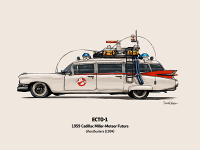 Ecto-1 "Ectomobile" car drawing ghostbusters illustration