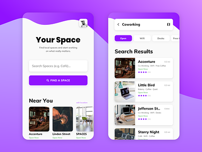 Daily UI 022 - Search 022 coworking dailyui design ios mobile purple search sketch ui ux work