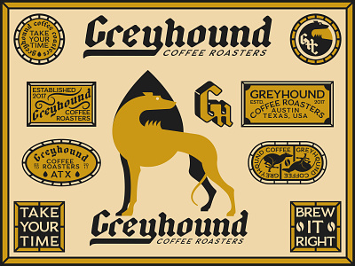 Greyhound Coffee animal austin badge beverage brand branding coffee coffee roaster dog dog logo drip geometric greyhound illustration inspiration logo monogram texas vintage
