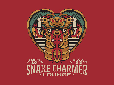 Snake Charmer Lounge animal austin austin texas badge bar brand branding cobra design flames high heels illustration logo lounge restaurant snake snake logo tattoo texas vintage
