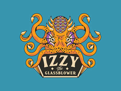 Izzy The Glassblower animal badge branding design eye fish geometric glassblower illustration ocean octopus octopus logo tattoo tentacle tentacles vintage