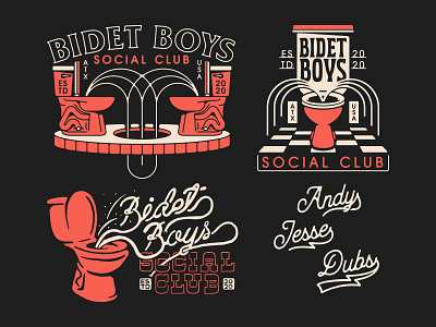Bidet Boys badge bar bidet brand design fountain illustration logo patch social club tattoo toilet vintage water waterfall